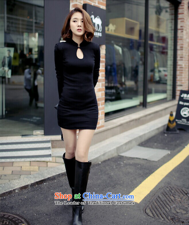 Gigi Lai Lei Sau San 2015 GE GRAPHICS package and sexy thin solid long-sleeved black skirt qipao short skirt black S picture, prices, brand platters! The elections are supplied in the national character of distribution, so action, buy now enjoy more preferential! As soon as possible.