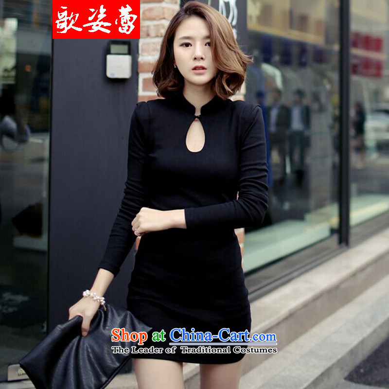 Gigi Lai Lei Sau San 2015 GE GRAPHICS package and sexy thin solid long-sleeved black skirt qipao short skirt black S Song Gigi Lai Lei (GEZILEI) , , , shopping on the Internet