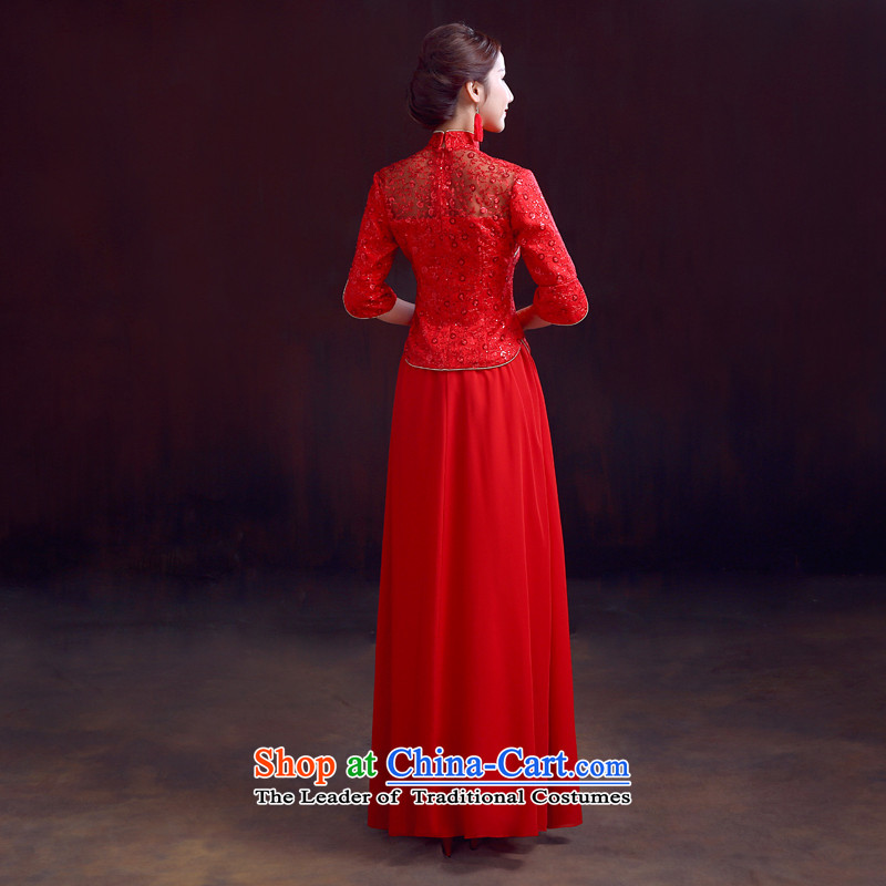 The dumping of the wedding dress wedding dress 2015 new autumn and winter 7 cuff qipao peacock embroidery chiffon 2 piece marriage bows dress red XXL, dumping of wedding dress shopping on the Internet has been pressed.