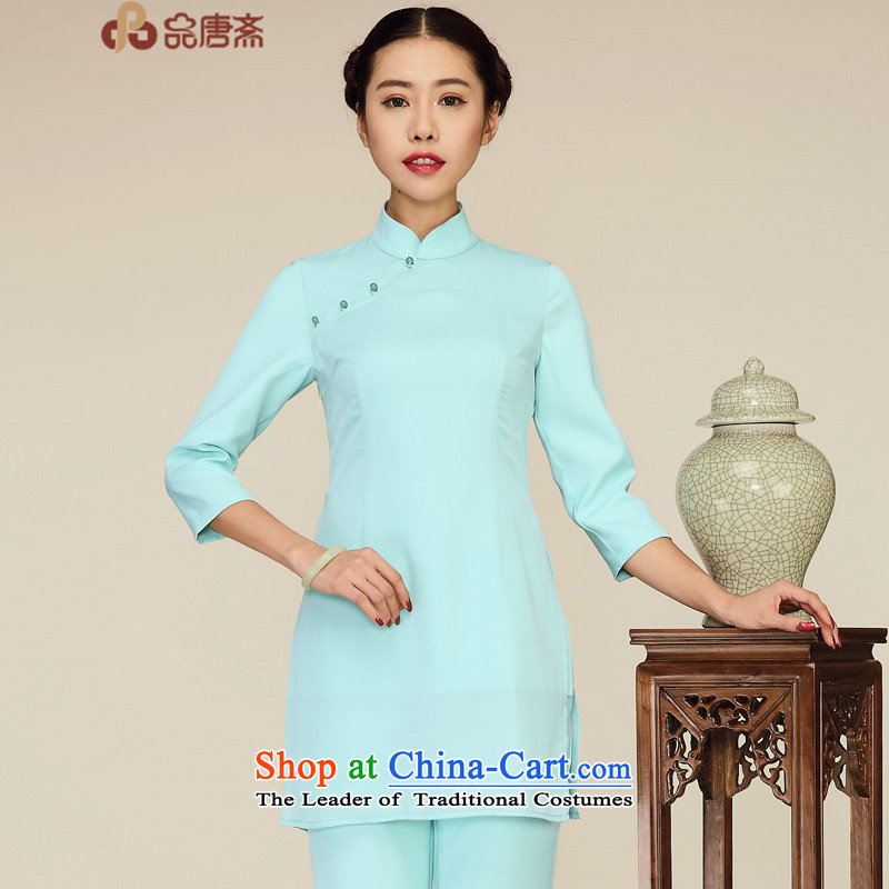 No. Tang Spring Ramadan 2015 new national wind in original long-sleeved retro 7 Improved qipao shirt female light green?L