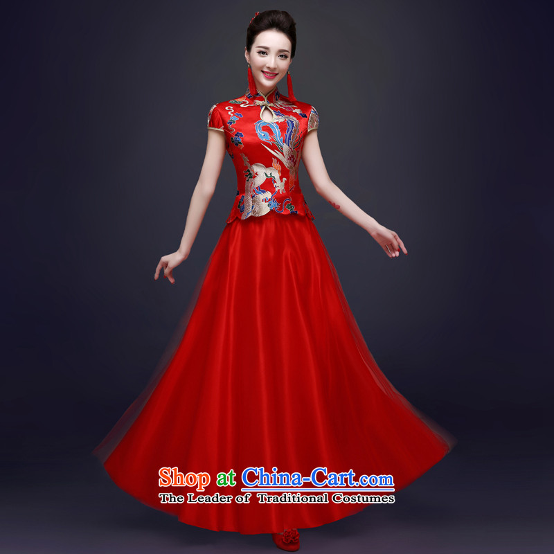 The privilege of serving-Leung Chiu-new bride 2015 bows to marry red summer、Qipao Length of Chinese women?s Red Dress
