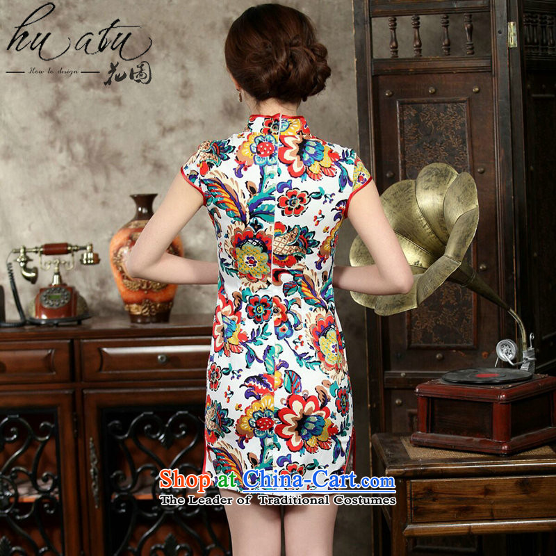 Take the new summer figure qipao women daily improved retro dresses cotton jacquard elegant qipao Stamp   short figure color L, floral shopping on the Internet has been pressed.