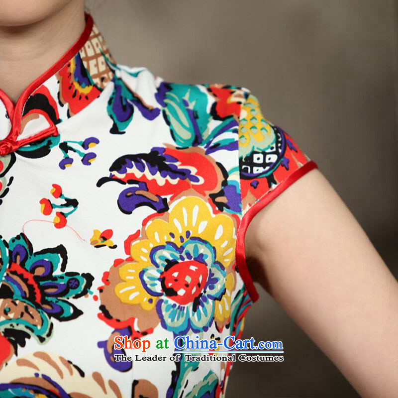 Take the new summer figure qipao women daily improved retro dresses cotton jacquard elegant qipao Stamp   short figure color L, floral shopping on the Internet has been pressed.