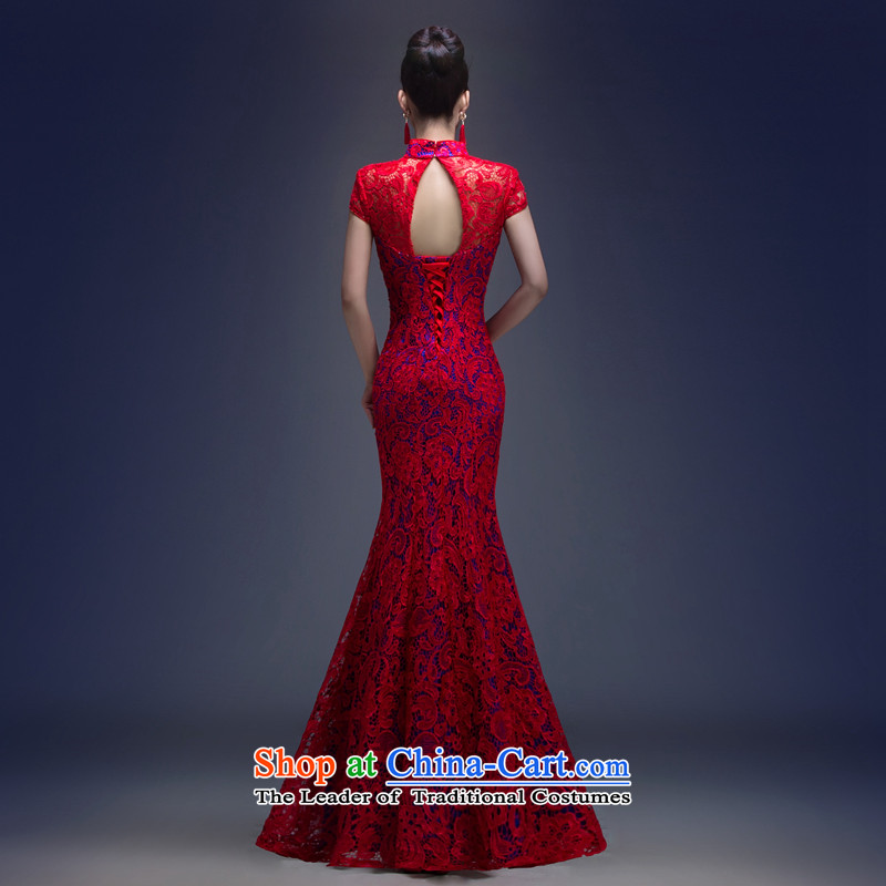 Wedding dresses bows service bridal dresses and stylish new 2015 Antique Lace straps qipao spring long marriage RED M Blooming crazy (chunhuaqiuyue) , , , shopping on the Internet