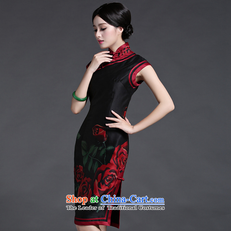 China Ethnic classic spring and summer new high-Precious Silk Cheongsam Ms. lb dresses everyday black background color of the retro improved temperament , ethnic Chinese Classic (HUAZUJINGDIAN) , , , shopping on the Internet