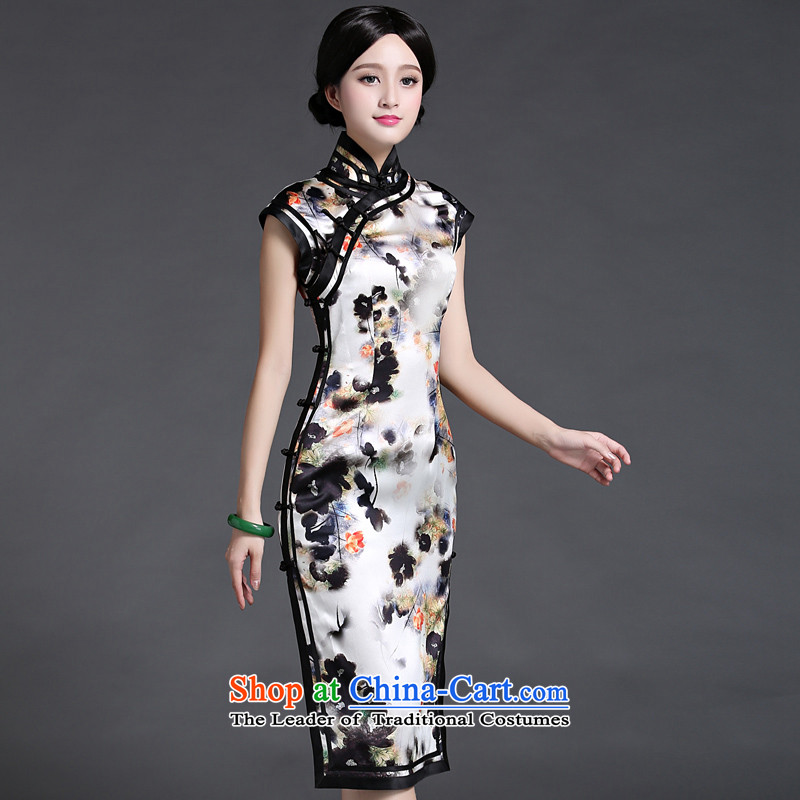 China Ethnic classic heavyweight silk herbs extract cheongsam dress new summer 2015 Ms. aura of nostalgia for the literary and artistic floral S, China Ethnic Classic (HUAZUJINGDIAN) , , , shopping on the Internet