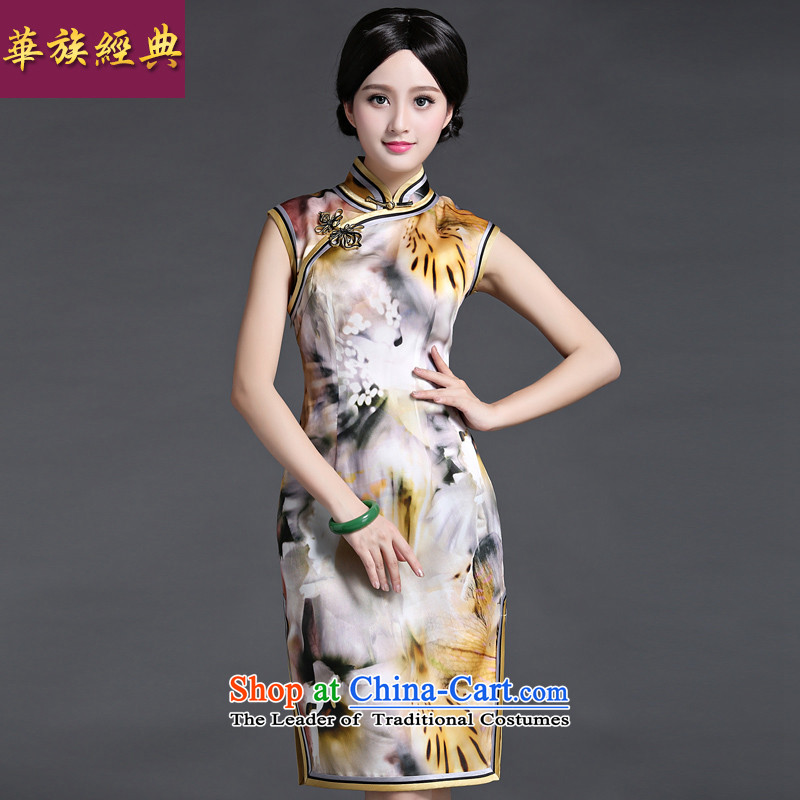 Chinese New Year 2015 classic ethnic, stylish cheongsam dress spring and summer load short-sleeved Sau San video thin elegant floral?S improvement