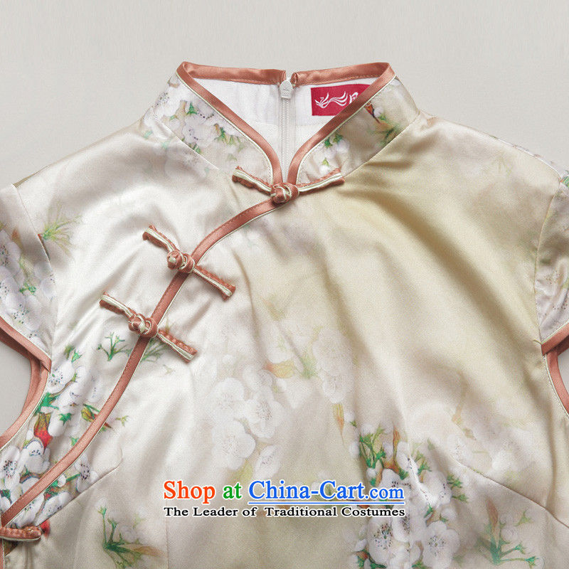 Bong-migratory 7475 Canada 2015 new summer, so Silk Cheongsam shirt collar Stylish retro Tang dynasty China wind DQ1548 buff , L, Bong-migratory 7475 , , , shopping on the Internet