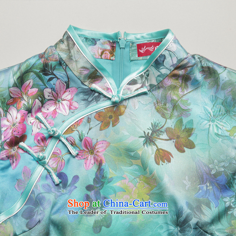 Bong-migratory 7475 fancy 2015 Summer New Silk Cheongsam retro manually herbs extract upscale detained disc cheongsam dress suit M Fung-dwelling DQ1568 7475 , , , shopping on the Internet