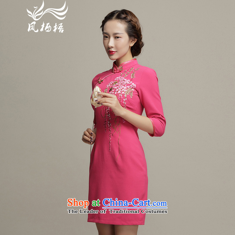 Bong-migratory 7475 2015 autumn and winter in New Stylish retro qipao embroidered   cuff cheongsam dress DQ1587 better red?XL