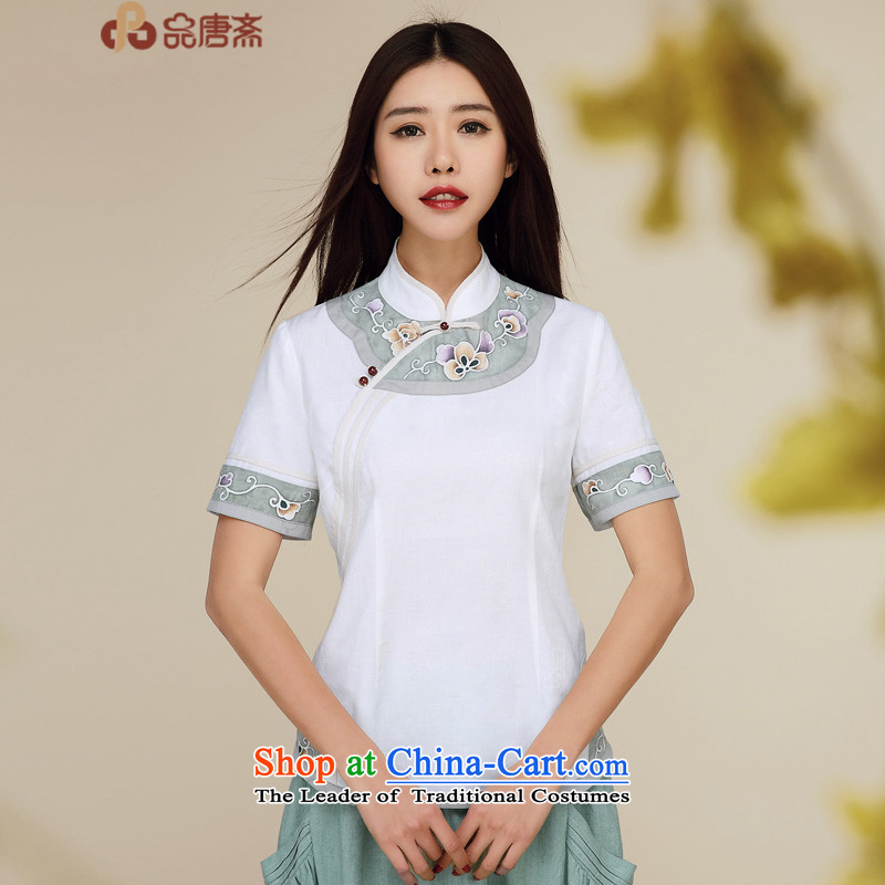 Tang Ramadan summer products new 2015 ethnic Sau San video short-sleeved thin cotton linen improved Chinese Tang blouses white?L