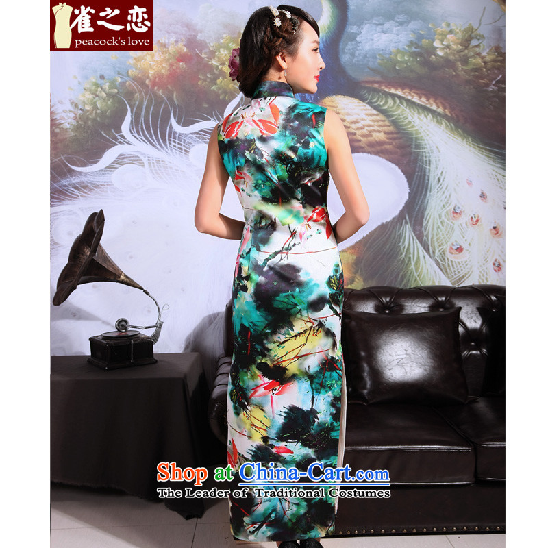 Love of birds Pik-color at 2015 new summer cheongsam dress silk cheongsam dress retro long QD695 Pik-colored sleeveless XXL, her eerily love of birds , , , shopping on the Internet
