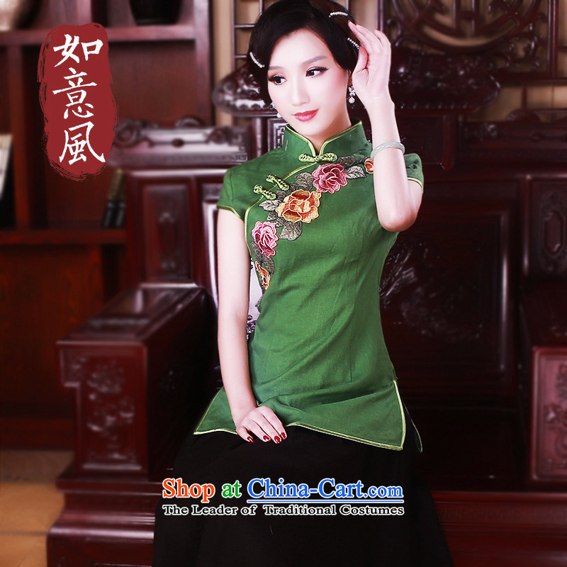 After a day of spring wind China wind cotton linen improved Tang blouses retro ethnic qipao cloth?5025 Green?XL