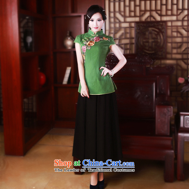 After a day of spring wind China wind cotton linen improved Tang blouses retro ethnic qipao cloth 5025 Green XL, recreation , , , Wind shopping on the Internet