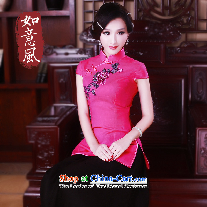 After a?new 2015-T-shirt improved summer qipao China wind Chinese Tang dynasty women of ethnic?5026 better red?S