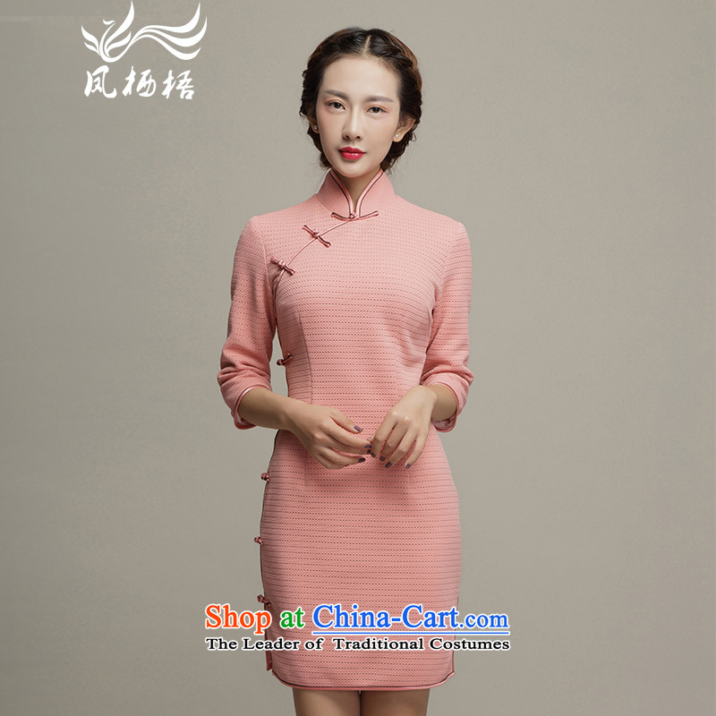 7475 2015 Autumn Fung migratory new Stylish retro elegance qipao in Sau San cuff cheongsam dress DQ1590 pink?XL