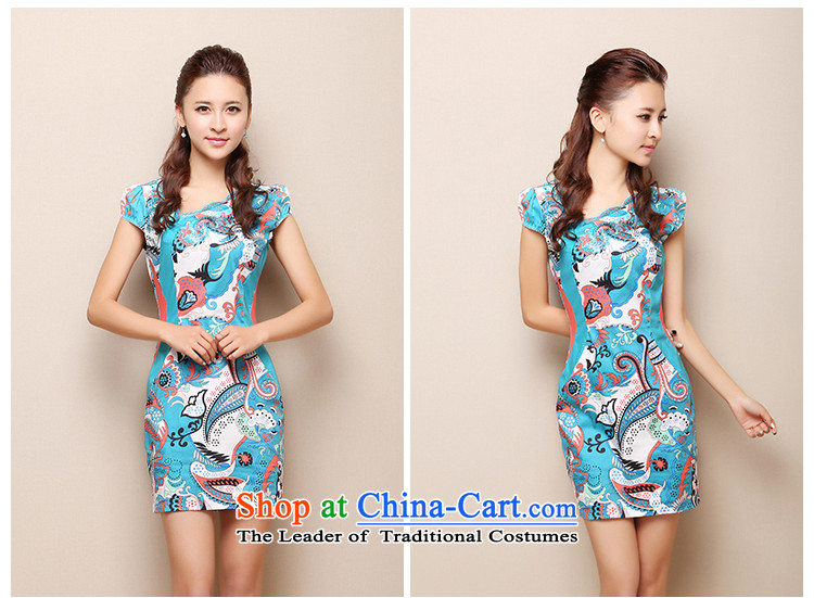 2015 Women's new China wind is pressed to short-sleeved no's round-neck collar elegant floral cheongsam dress short, Ms. billowy flounces embroidery retro cheongsam blue Peacock Blue S picture, prices, brand platters! The elections are supplied in the national character of distribution, so action, buy now enjoy more preferential! As soon as possible.
