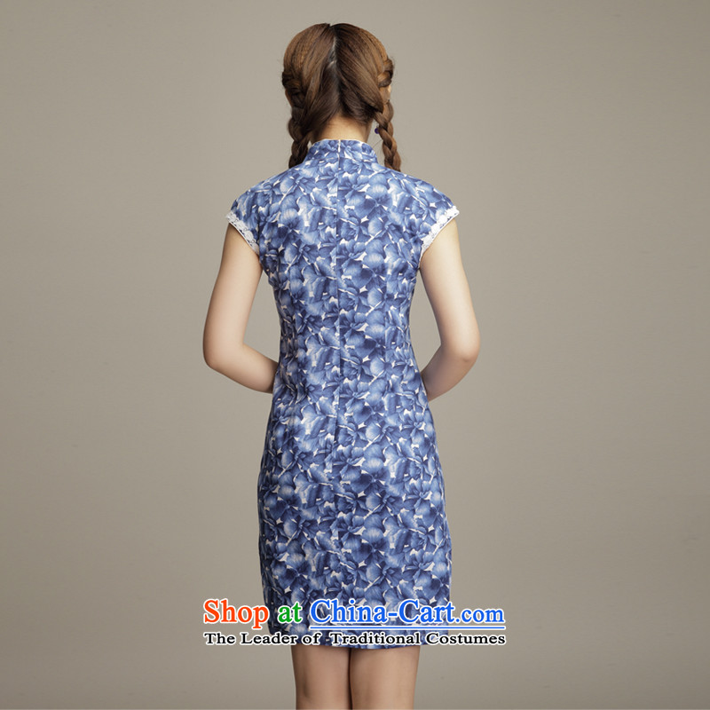 Bong-migratory 7475 flowers to retro style cotton linen dresses and sexy beauty routine stylish cheongsam dress DQ1592 BLUE S, Bong-migratory 7475 , , , shopping on the Internet