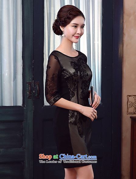 [Sau Kwun Tong] Quiet Nights lace flocking in cuff qipao Summer 2015 new antique dresses KD5336 black M picture, prices, brand platters! The elections are supplied in the national character of distribution, so action, buy now enjoy more preferential! As soon as possible.