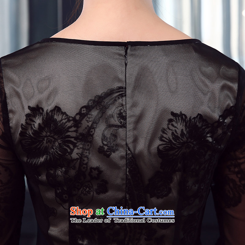 [Sau Kwun Tong] Quiet Nights lace flocking in cuff qipao Summer 2015 new antique dresses KD5336 black M, Sau Kwun Tong shopping on the Internet has been pressed.