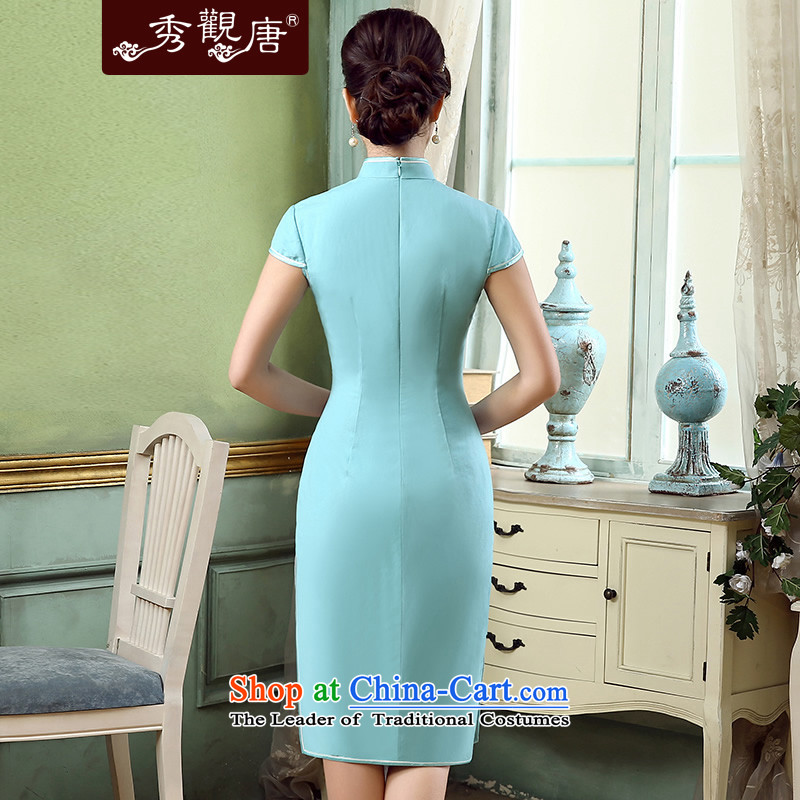 [Sau Kwun Tong] Yim Days 2015 Summer new pixel color cotton linen dresses retro improved linen dresses QD5319 SKYBLUE S, Sau Kwun Tong shopping on the Internet has been pressed.