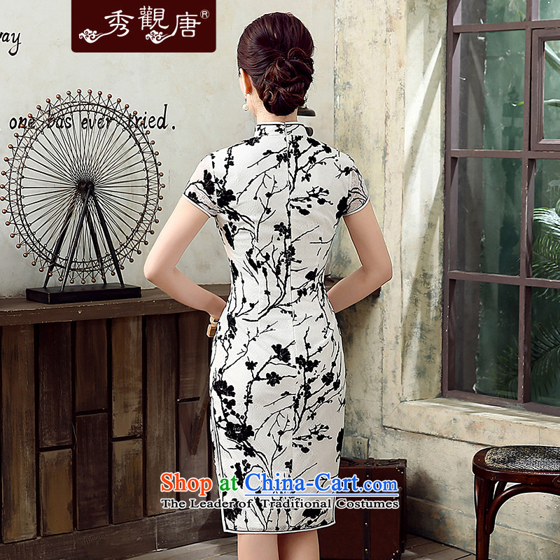 [Sau Kwun Tong] of the Baiyu 2015 Summer new flocking lace qipao cheongsam dress QD5309 improved stylish black-and-white XL, Sau Kwun Tong shopping on the Internet has been pressed.