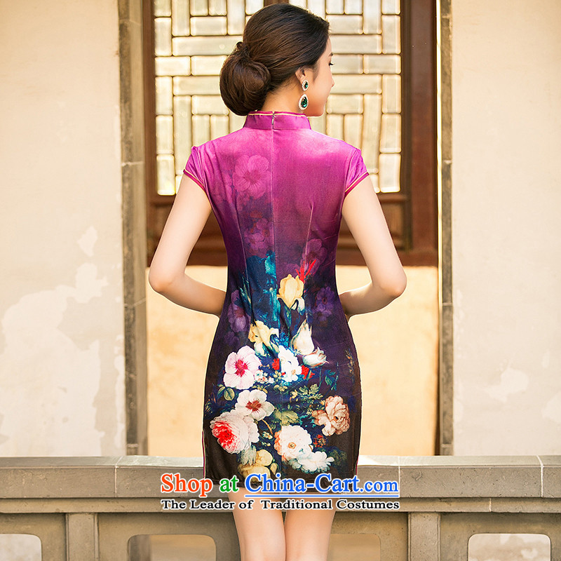 The cheer her chin Arabic new improved daily cheongsam dress scouring pads stamp collar short Ms. qipao cheongsam dress ZA 080 Red Cross-SA has been pressed the 2XL, shopping on the Internet