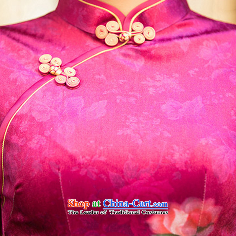 The cheer her eternal spring and summer 2015 new improved cheongsam dress velvet collar short-sleeved stamp cheongsam dress ZA 082 Red Cross-SA has been pressed the L, online shopping