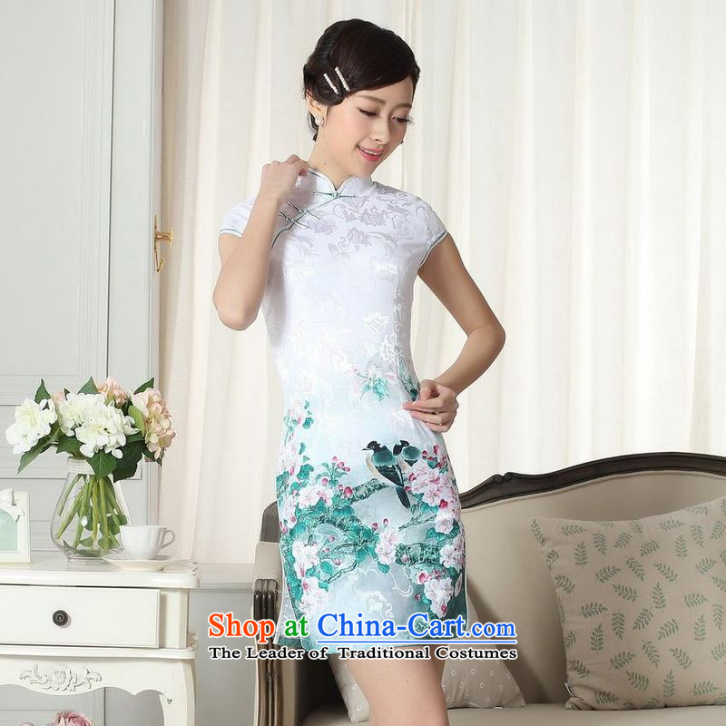 Ladies floor building is modern cotton jacquard cheongsam dress short Sau San Chinese cheongsam dress suit the new picture color XL, floor is floor , , , shopping on the Internet