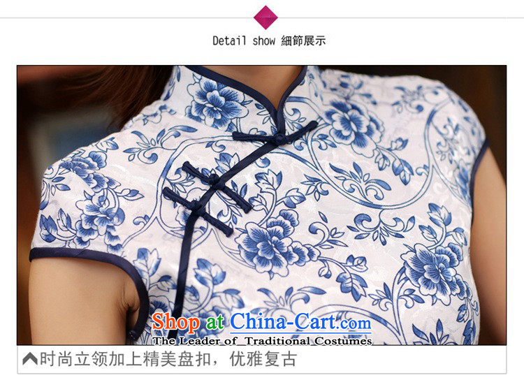 Porcelain cheongsam dress 2015 Spring New improved daily short of stylish cheongsam dress package and summer girls Sau San 988 Blue on white M picture, prices, brand platters! The elections are supplied in the national character of distribution, so action, buy now enjoy more preferential! As soon as possible.