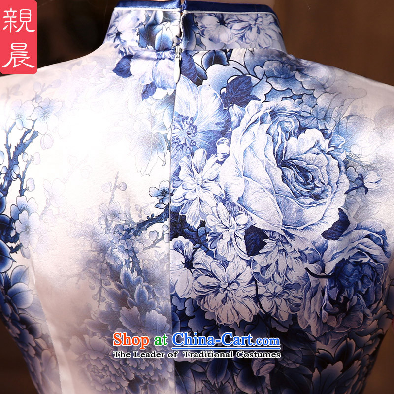 The pro-am new daily qipao 2015 skirt autumn summer retro herbs extract silk cheongsam dress improved blue peony L, pro-am , , , shopping on the Internet