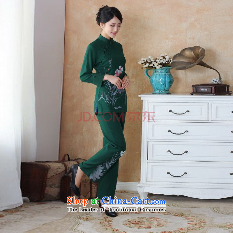 The optimized options in Shanghai, Ms. older Tang dynasty cotton linen load spring and autumn kit collar hand-painted Tang blouses pants Kit - 3 green 4XL, Shanghai, optimizing options , , , shopping on the Internet