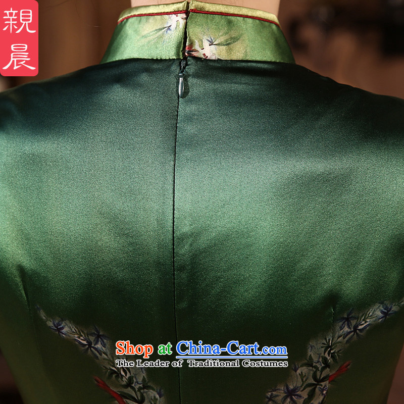 At 2015 new pro-silk cheongsam dress autumn summer retro herbs extract short of daily cheongsam dress improved stylish green S pro-am , , , shopping on the Internet