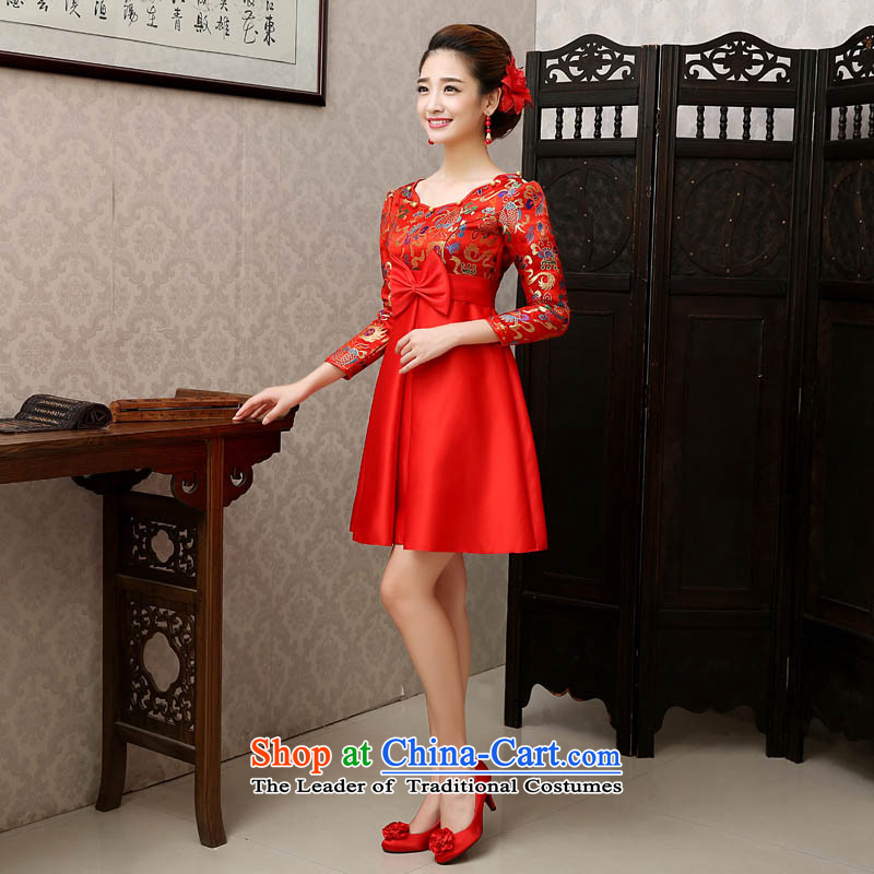 Qing Hua 2015 new dresses yarn Korean Top Loin of short of pregnant women married long-sleeved toasting champagne mother red evening improved sheikhs wind qipao Red Top Loin of M, the feelings of Chinese yarn , , , shopping on the Internet