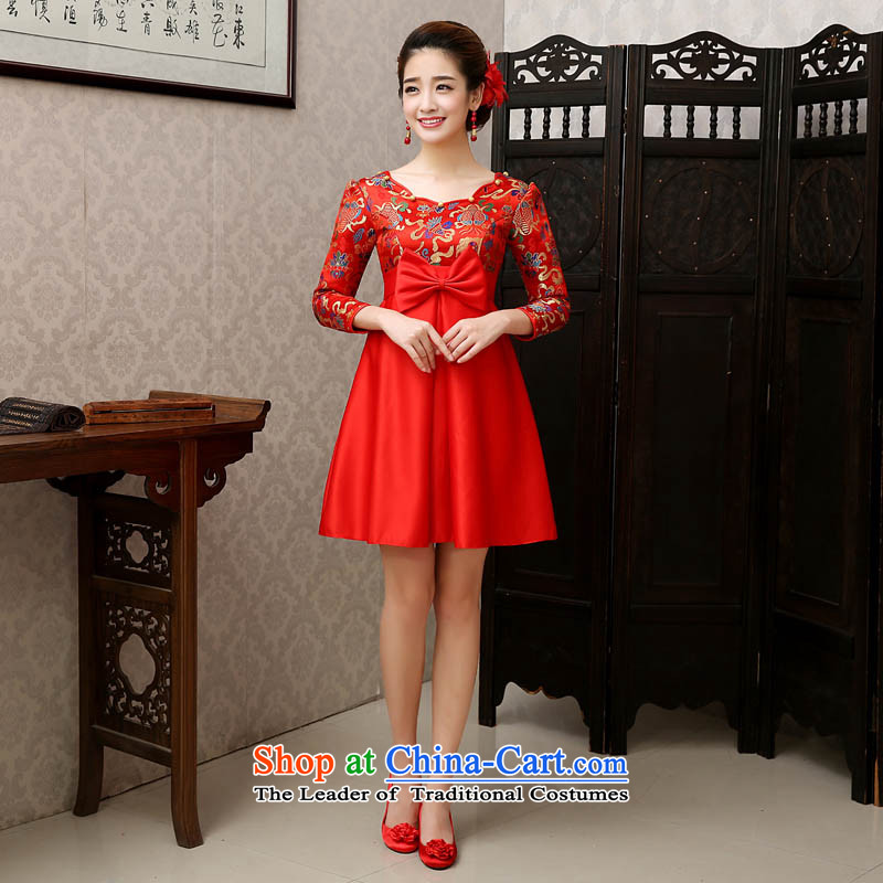 Qing Hua 2015 new dresses yarn Korean Top Loin of short of pregnant women married long-sleeved toasting champagne mother red evening improved sheikhs wind qipao Red Top Loin of M, the feelings of Chinese yarn , , , shopping on the Internet