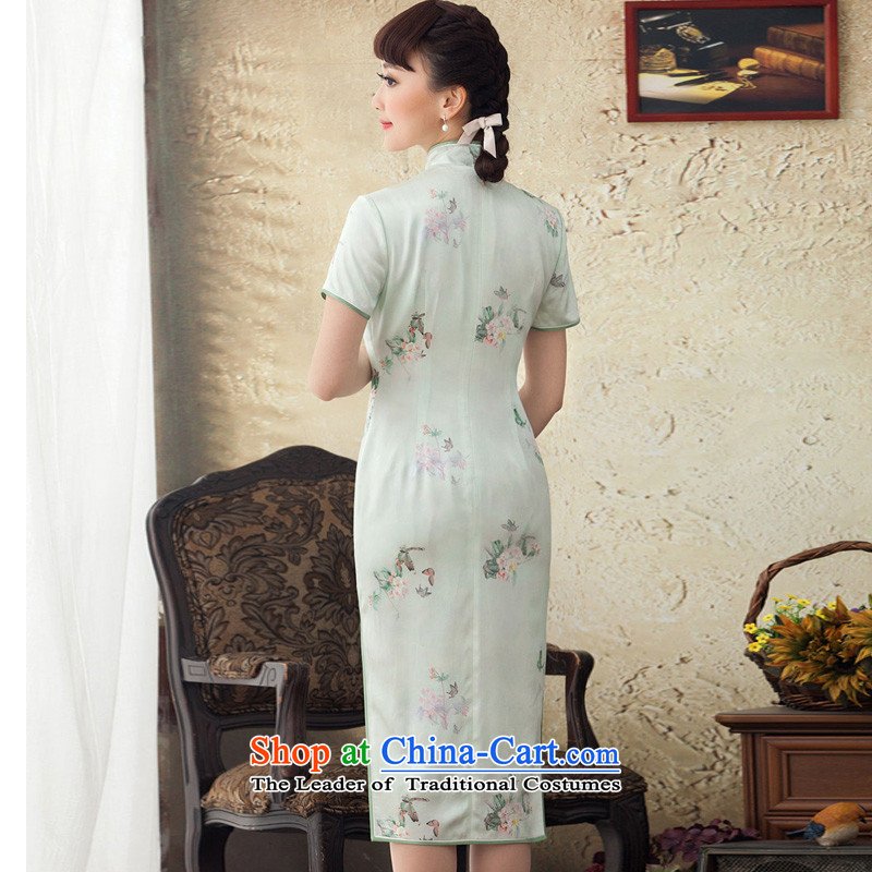 A Pinwheel Without Wind, The incense Yat long Silk Cheongsam stamp improved herbs extract Spring Summer skirt daily green qipao XL, Yat Lady , , , shopping on the Internet