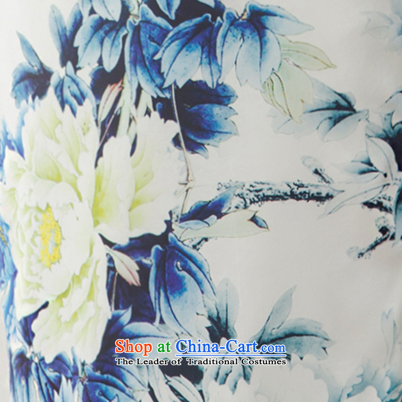 A Pinwheel Without Wind blue spirit-yat improved long porcelain Silk Cheongsam spring/summer 2015, replacing the new republic of korea cheongsam dress blue XL, Yat Lady , , , shopping on the Internet