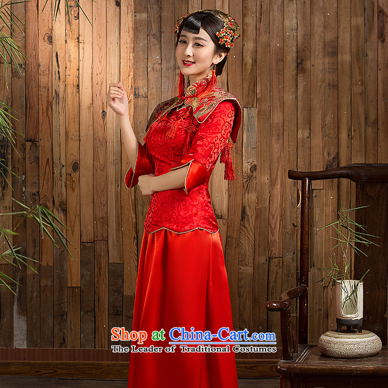 Non-you do not marry autumn 2015 new red qipao seven married cuff wedding long bride bows services XL, non-you do not red married shopping on the Internet has been pressed.