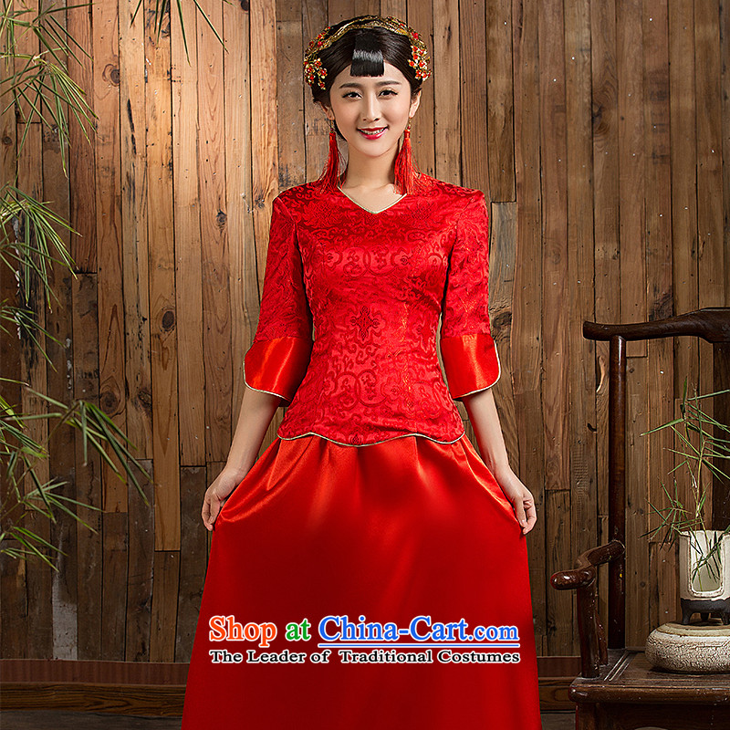 Non-you do not marry autumn 2015 new red qipao seven married cuff wedding long bride bows services XL, non-you do not red married shopping on the Internet has been pressed.
