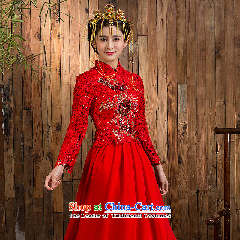 Non-you do not marry autumn 2015 Red bride wedding dress Chinese long-sleeved wedding bride toasting champagne retro- s, non-you do not red married shopping on the Internet has been pressed.