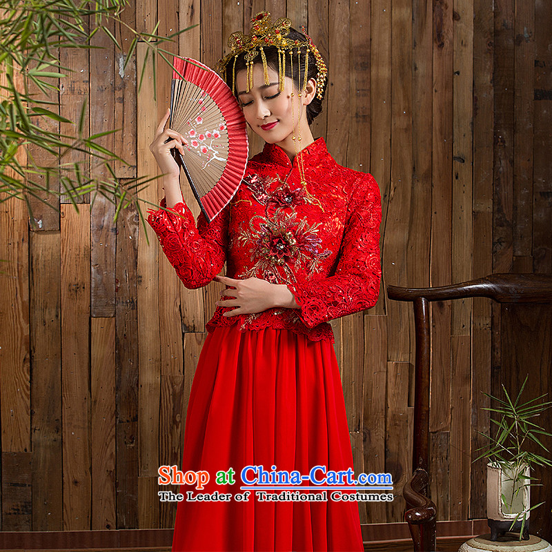 Non-you do not marry autumn 2015 Red bride wedding dress Chinese long-sleeved wedding bride toasting champagne retro- s, non-you do not red married shopping on the Internet has been pressed.