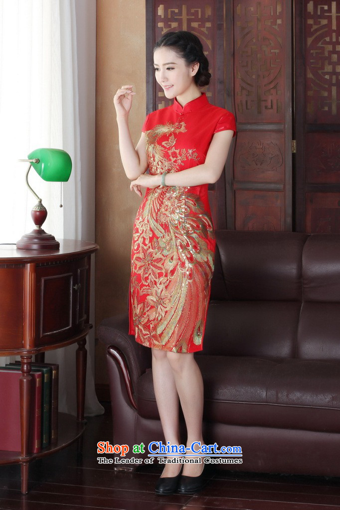 Figure for summer flowers cheongsam Tang Dynasty Chinese Women's improved wedding services retro flower embroidery bows peacock short of Qipao Figure Color improved M picture, prices, brand platters! The elections are supplied in the national character of distribution, so action, buy now enjoy more preferential! As soon as possible.