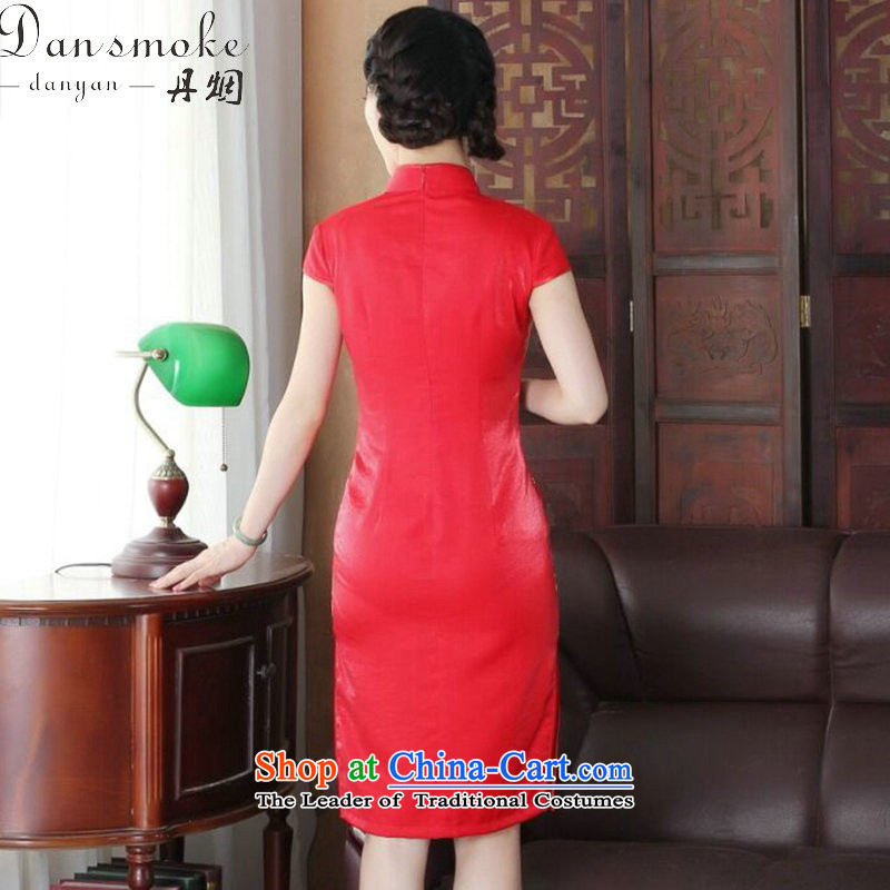 Dan smoke summer qipao Tang Dynasty Chinese Women's improved wedding services retro flower embroidery bows peacock short, improved color M, as shown in Figure qipao Dan Smoke , , , shopping on the Internet
