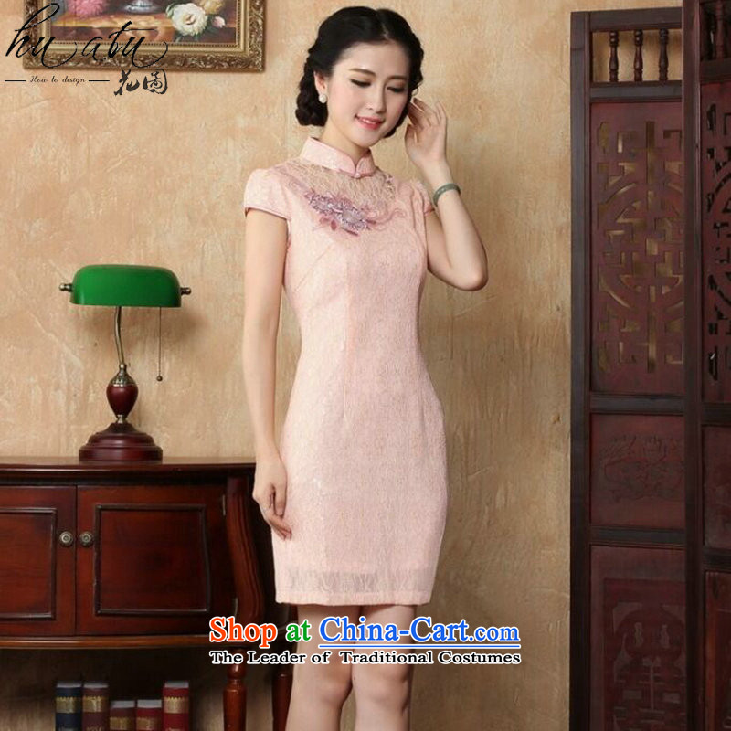 Floral qipao women's dresses new Chinese collar summer embroidery lace short of stylish qipao improved qipao Figure Color S, floral shopping on the Internet has been pressed.