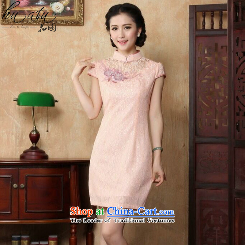 Floral qipao women's dresses new Chinese collar summer embroidery lace short of stylish qipao improved qipao Figure Color S, floral shopping on the Internet has been pressed.