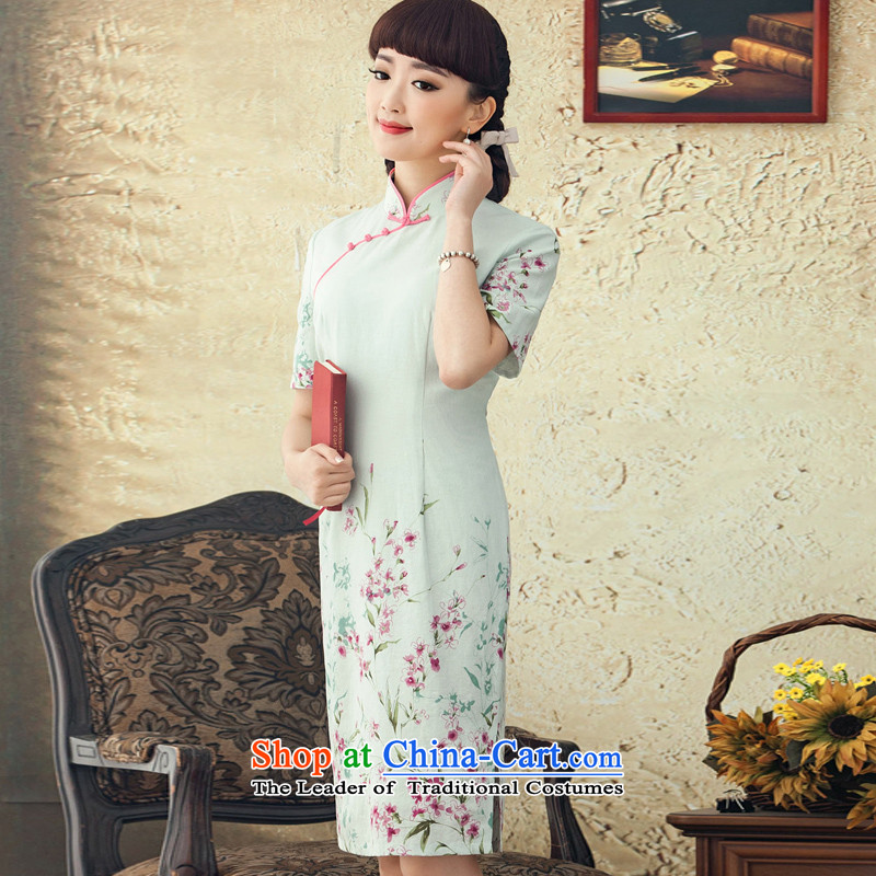 A Pinwheel Without Wind Yat hallway 2015 new stamp improved cotton linen dresses short spring summer retro cheongsam dress white L, Yat Lady , , , shopping on the Internet