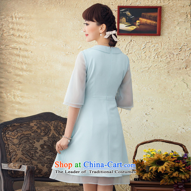 A Pinwheel Without Wind, Wan Wah Yat 2015 new national wind in Sau San cuff dresses in Spring and Summer Art Nouveau Female dress blue , L, Yat Lady , , , shopping on the Internet