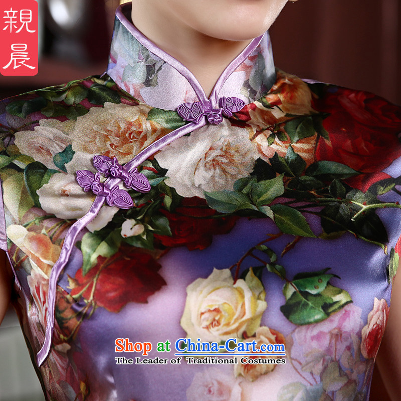 At 2015 new pro-quality silk dulls women's daily short, sauna silk cheongsam dress improved bottom edge first first stylish short, L, pro-am , , , shopping on the Internet