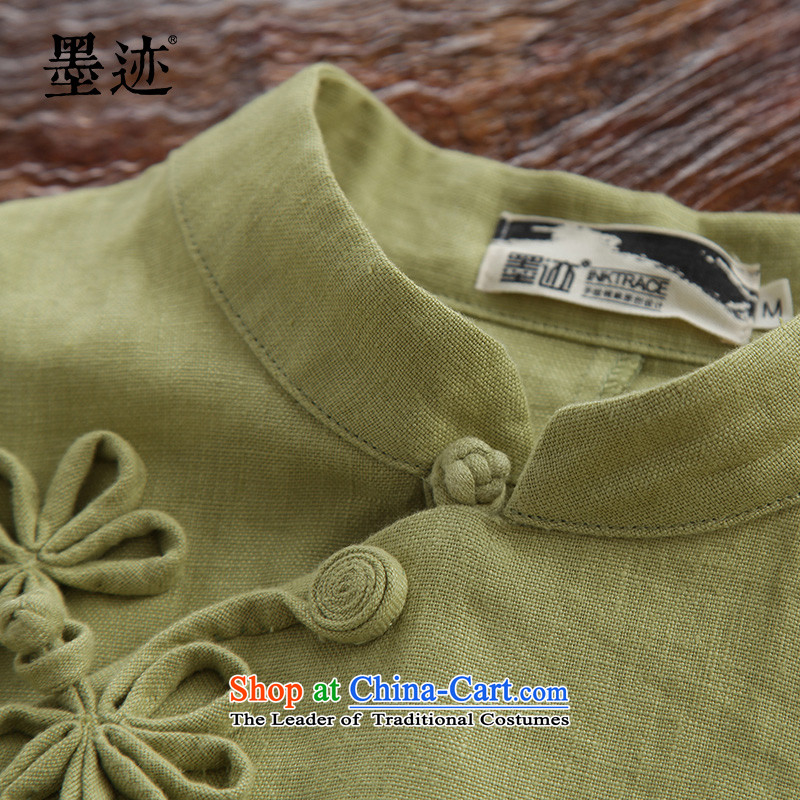 The original ink linen hand-painted Tang dynasty female Han-long-sleeved T-shirt retro ethnic green , L, ink has been pressed shopping on the Internet