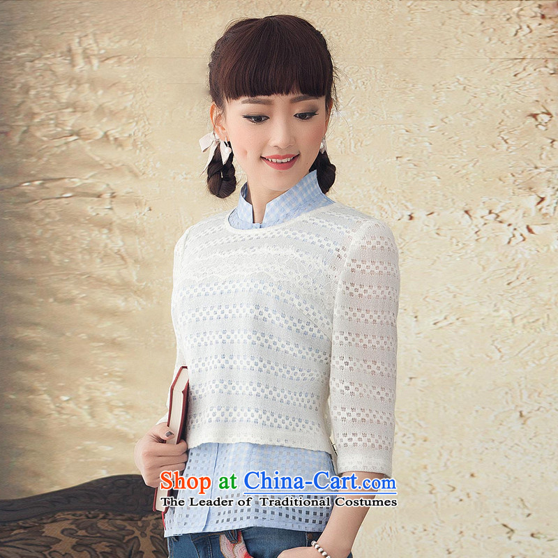 A Pinwheel Without Wind flowers in Yat long-sleeved T-shirt spring and summer qipao improved national wind kit Tang Dynasty, 2015 New White L, Yat Lady , , , shopping on the Internet